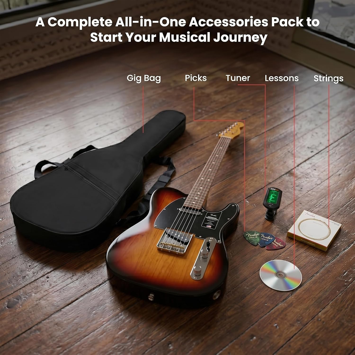 Fender FA Series Dreadnought Acoustic Guitar - Sunburst Bundle with Gig Bag, Tuner, Strings, Picks, and Austin Bazaar Instructional DVD