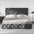 King Size Bed Frame with 4 Storage Drawers & Headboard, Linen Upholstered Platform Bed Frame, Stylish Diamond Tufted Design, No Box Spring Needed | Grey