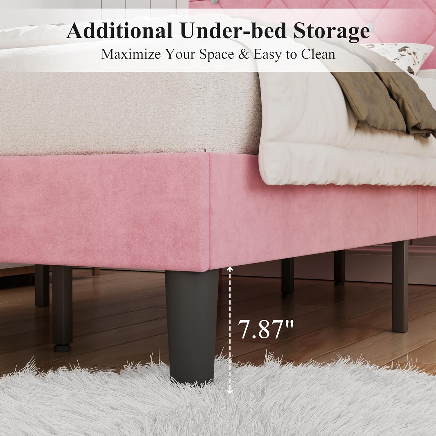 VECELO Twin Size Bed Frame with Diamond Tufted Headboard, Upholstered Platform Bedframe with Wood Slat Support, No Box Spring Needed, Mauve Pink