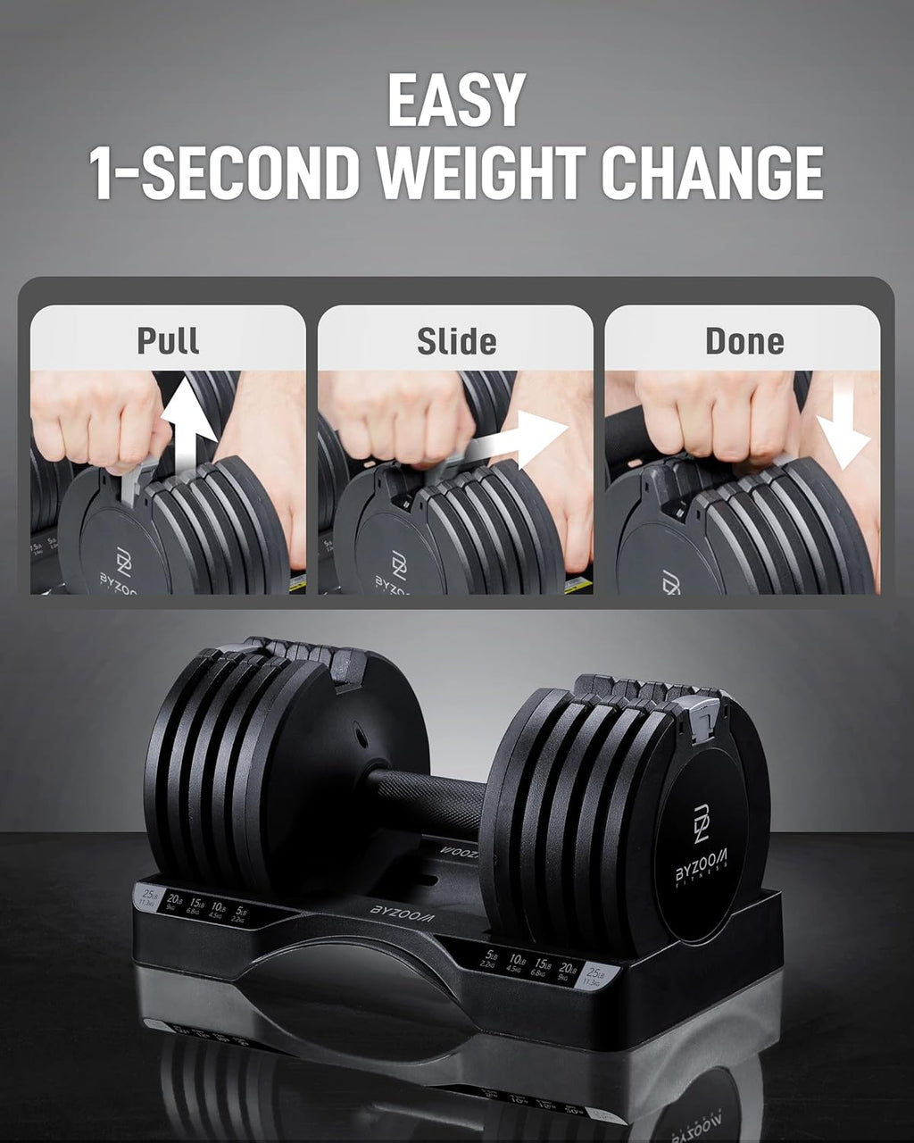 BYZOOM FITNESS Pure Series Adjustable Dumbbell 25LB Set of 2 + Adjustabel Bench Bundle Set for Home Gym