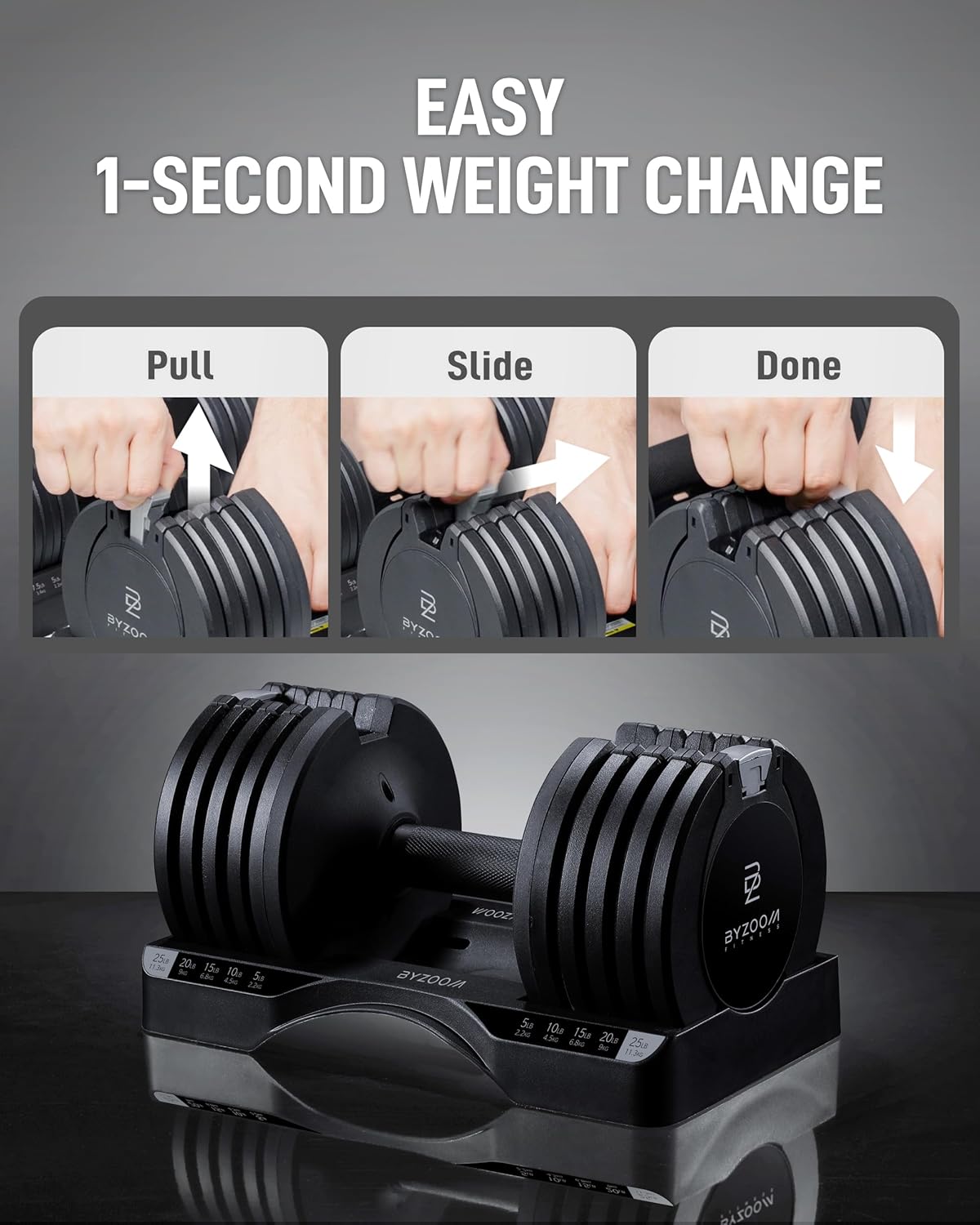 BYZOOM FITNESS Pure Series Adjustable Dumbbell 25LB Set of 2 + Adjustabel Bench Bundle Set for Home Gym