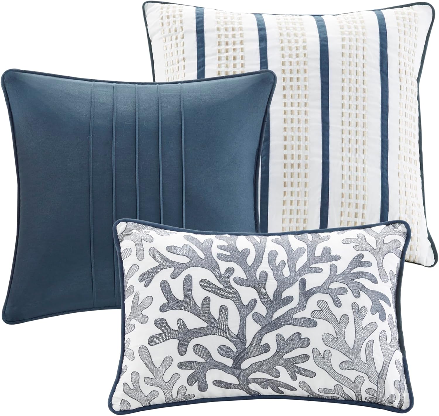Madison Park 100% Cotton Comforter Set - Coastal Coral, Starfish Design All Season Down Alternative Cozy Bedding with Matching Shams, Decorative Pillow, Cal King(104'x92'), Taupe 7 Piece