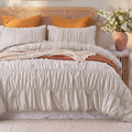 Bedbay Cotton Ruched Comforter for King Size Bed,Breathable Cotton Boho Comforter Set,Shabby Chic Ruffle Bedding Vintage Farmhouse Quilt Set,Soft Durable 3 Pcs Fluffy Comforter Bedroom Decor