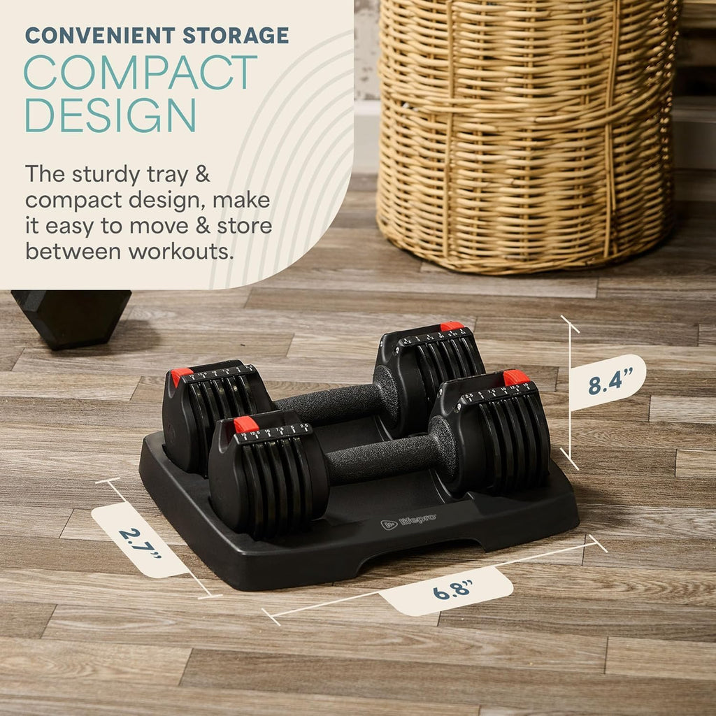 Lifepro Adjustable Dumbbells Set – Quick Adjustment, Anti Slip Handle – Space Saving & Strength Training Weights for Home Gym Exercise & Fitness