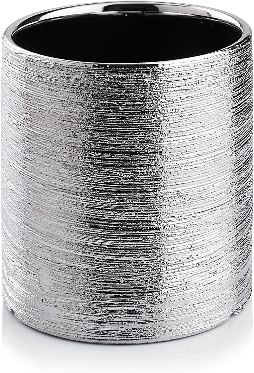 WGVI Silver Etched Ceramic Cylinder Vase Width 3.75' Height 4', Flower Arrangements, Candle Holder, Terrarium Planter Pot, Storage Container Organizer, Pen Brush Holder, Scratched Texture, 24 Pcs