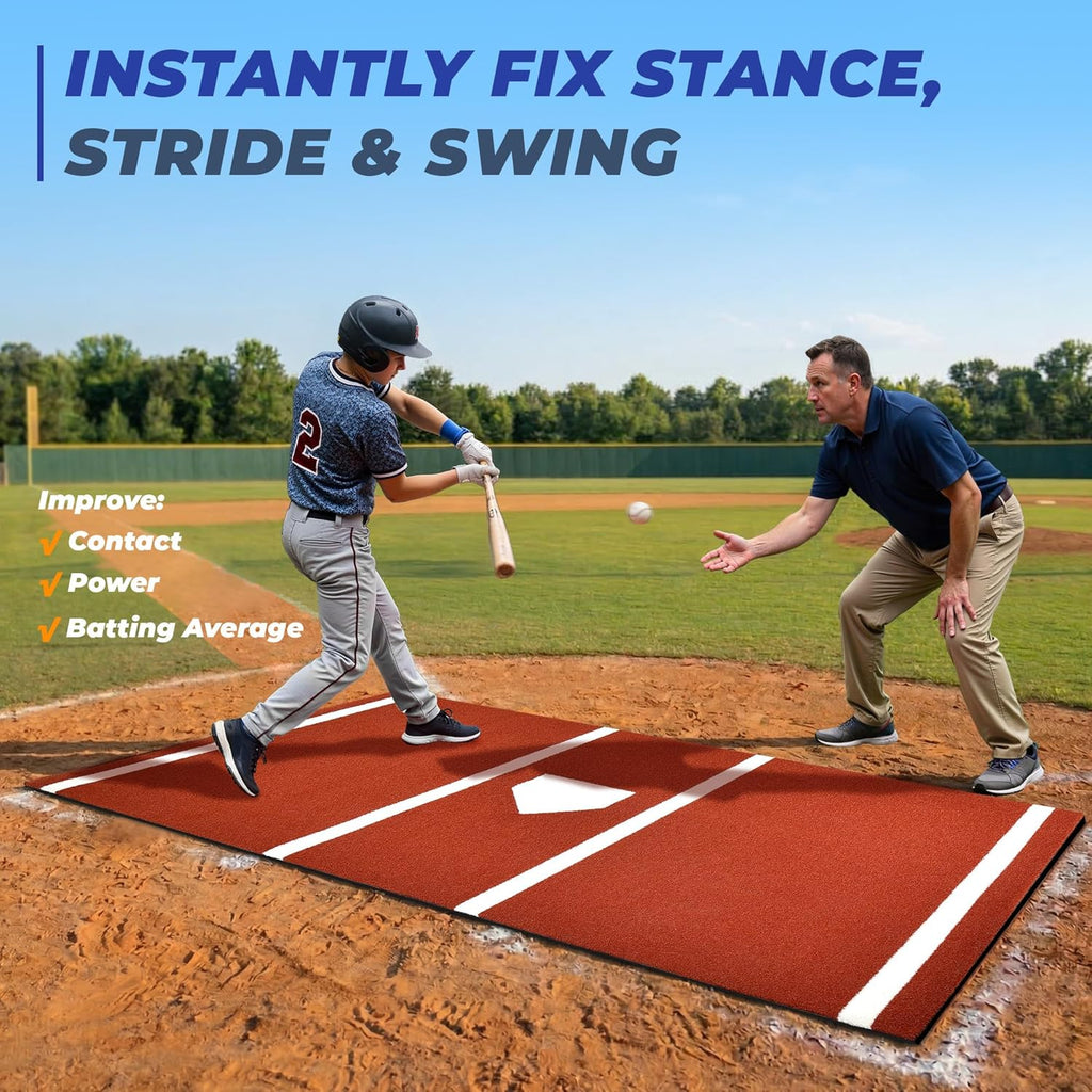 Batting Mat, 6x4/10x3.8/12x6FT Baseball Softball Hitting Mat for Batting Stance Practice, Batters Box Turf Mats with Home Plate, Non-Slip Baseball Cage Mats for Outdoor Indoor with Carry Strap