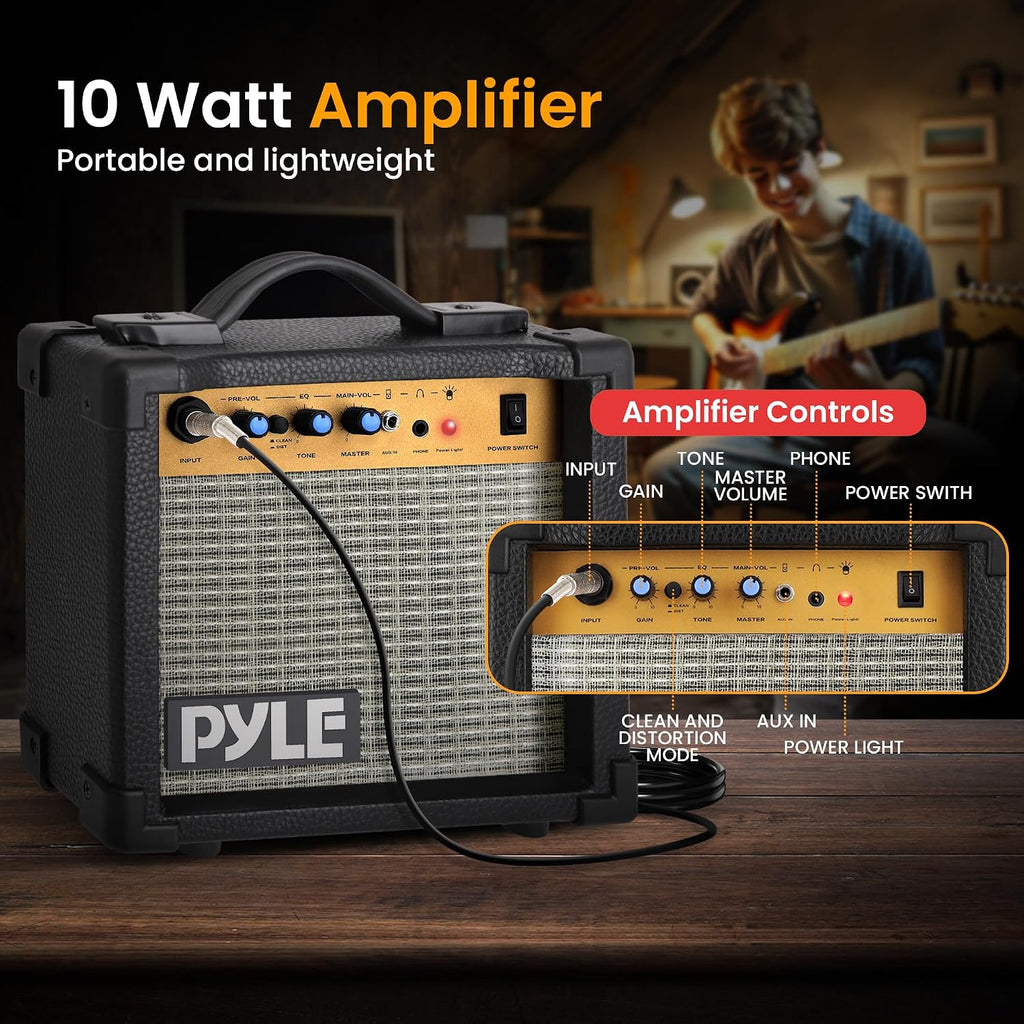 Pyle Electric Guitar Kit with Amp for Beginners Full Size 39' Instrument Package with Humbucker Pickups and Rock Amplifier Starter Set Bundle for Kids All Ages, Youth and Adults
