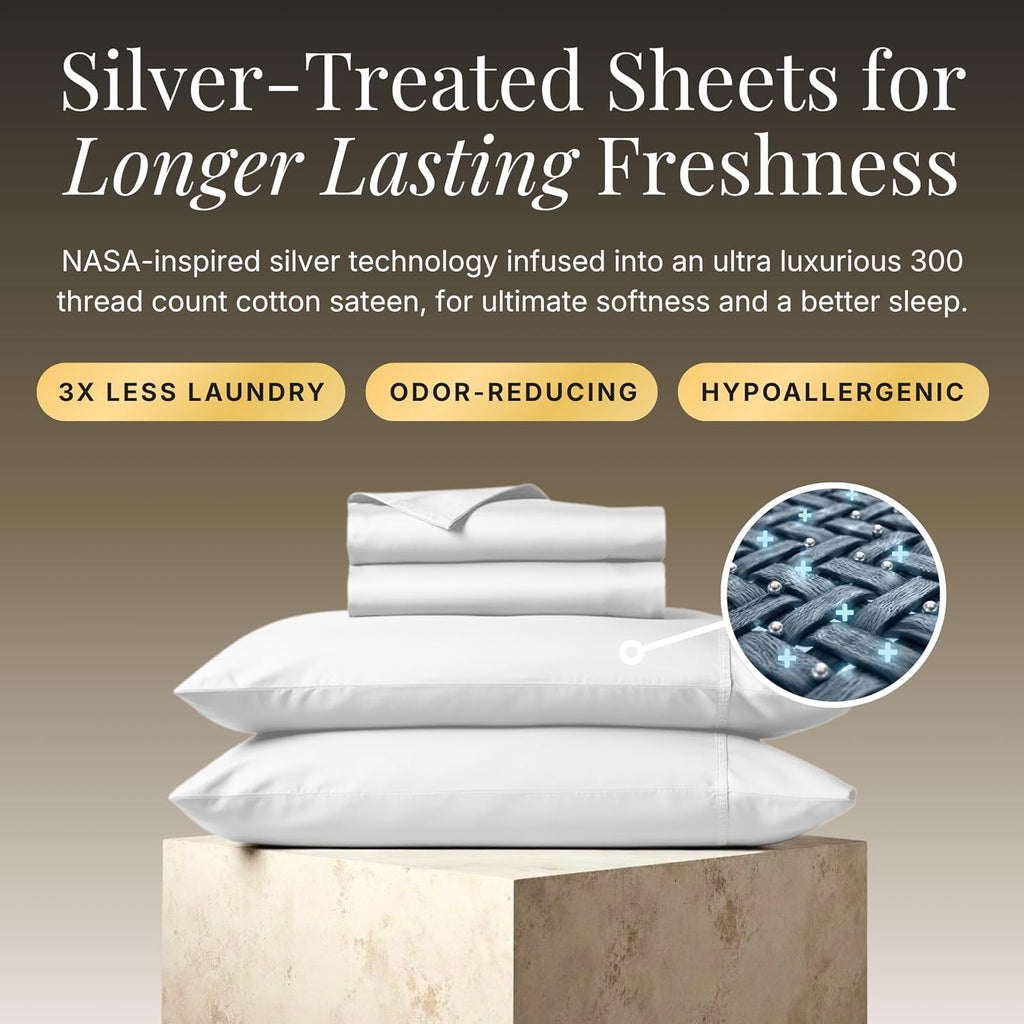 Miracle Made Extra Luxe Soft, Cool-to-the-Touch Cotton Bed Sheet Set, 4-Piece – Silver-Treated, Breathable, Lightweight Bedding – Queen Size, White