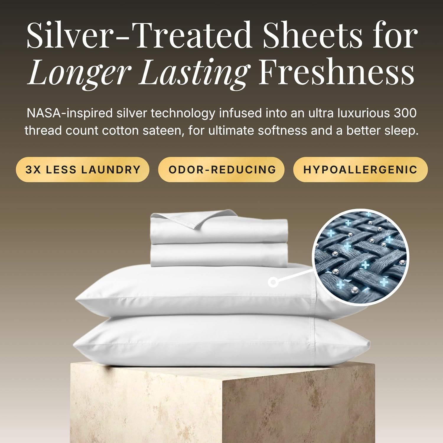 Miracle Made Extra Luxe Soft, Cool-to-the-Touch Cotton Bed Sheet Set, 4-Piece – Silver-Treated, Breathable, Lightweight Bedding – Queen Size, White