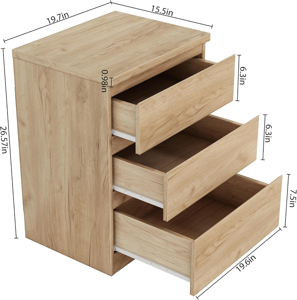 Nightstand with Drawers, Bedside Table with Drawers, Sofa Side Table Storage Cabinet, Night Stand for Bedroom Living Room (1, 3 Drawers Nature)