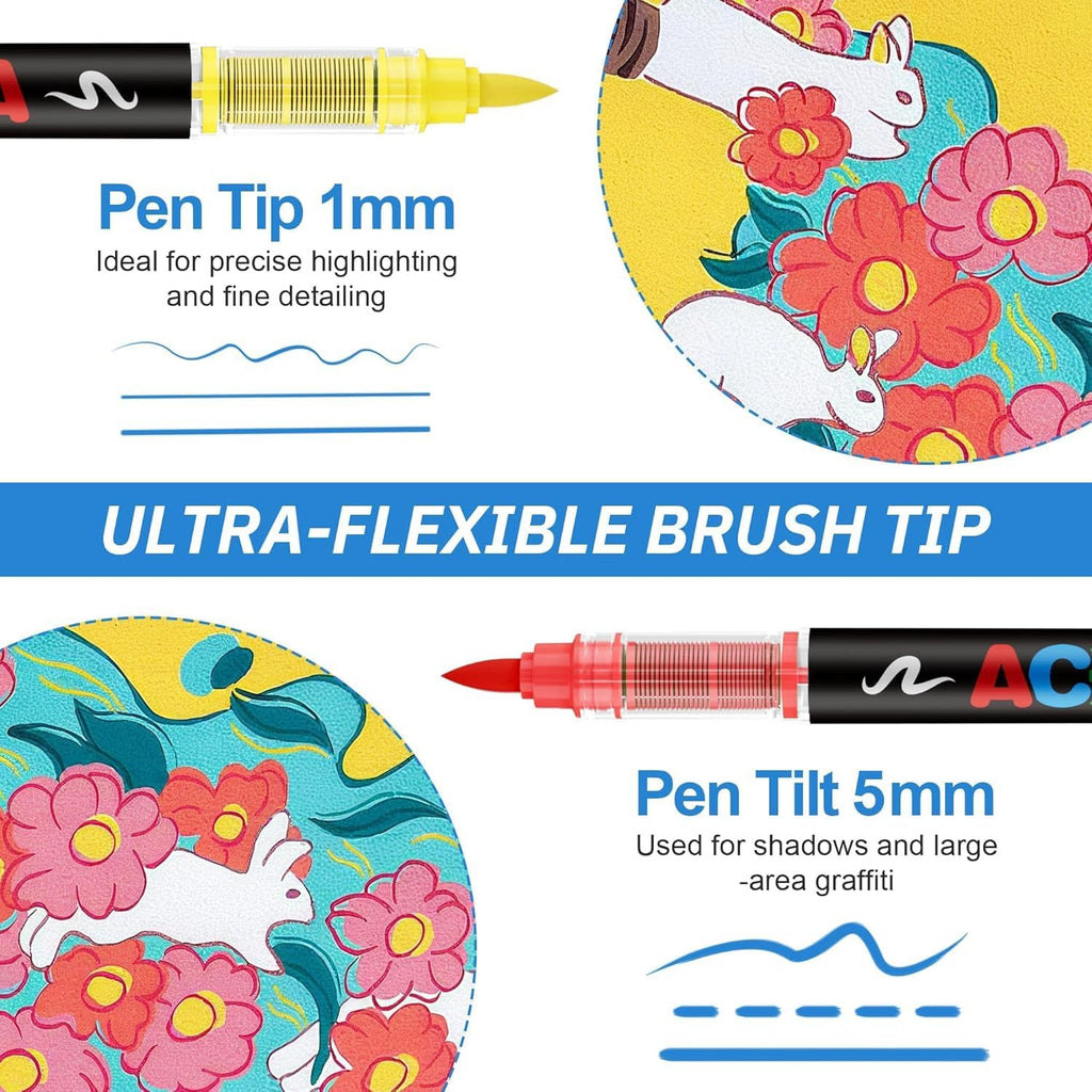 Guangna 366 Acrylic Paint Markers, Brush Tip Acrylic Paint Pens, Quick-Drying Waterproof Ink, for Rock Painting Plastic Wood Canvas Glass Ceramic Metal Art Crafts Supplies Gift