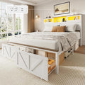 Yoobure Full Size Bed Frame with Headboard, Full Bed Frame with Charging Station, LED Beds with 2 Storage Drawers, Wood Farmhouse Bedframe, Noise-Free and No Box Spring Needed, White