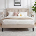 VECELO Full Size Bed Frame, Adjustable Upholstered Button Tufted Headboard, Heavy-Duty Bedframe with Wood Slats Support, No Box Spring Needed, Beige
