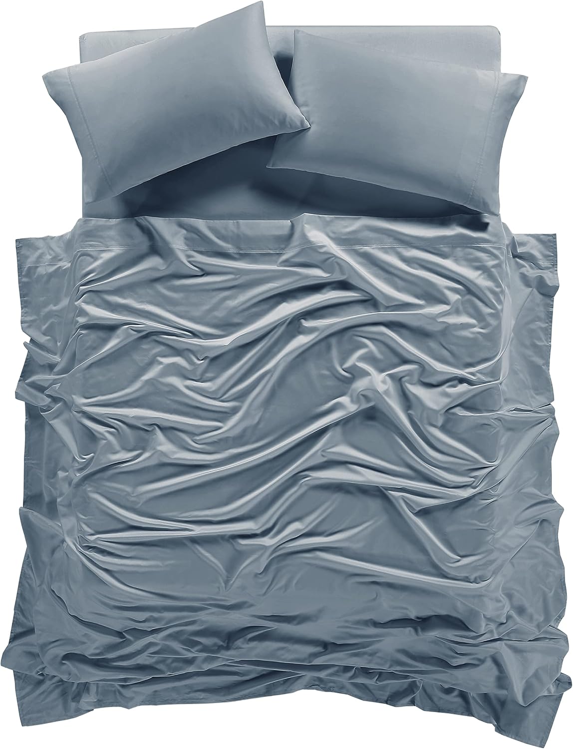 100% Supima Cotton Sheets 600 Thread Count,Bed Sheet Set Queen Size Sheets 4 Pieces,Soft & Silk Sateen Weave, Fits Mattress Up to 18',Deep Pocket, Breathable & Fade Resistant(Blue Grey,Queen)
