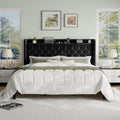 SHA CERLIN King Size Platform Bed Frame with Charging Station, Velvet Wingback Headboard with Storage Shelf, Wooden Slats Support, Ample Under-Bed Space, No Box Spring Needed, Easy Assembly, Black