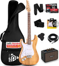 Pyle Left Handed Electric Guitar and Amp Kit - Full Size 39' Starter Kit with Wearable Bluetooth Amplifier, 1/4' Cable, Zip Case, Strap, Strings, Picks, Cleaning Cloth, ST-Style, (Natural Lefty)
