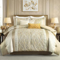 CozyDH Luxury Comforter Set King Size, Champagne Beige - 7 Piece Bed in a Bag Jacquard Vintage Floral Damask, All Season Down Alternative Bedding with Bed Skirt, Shams, Decorative Pillows, 104x90 in