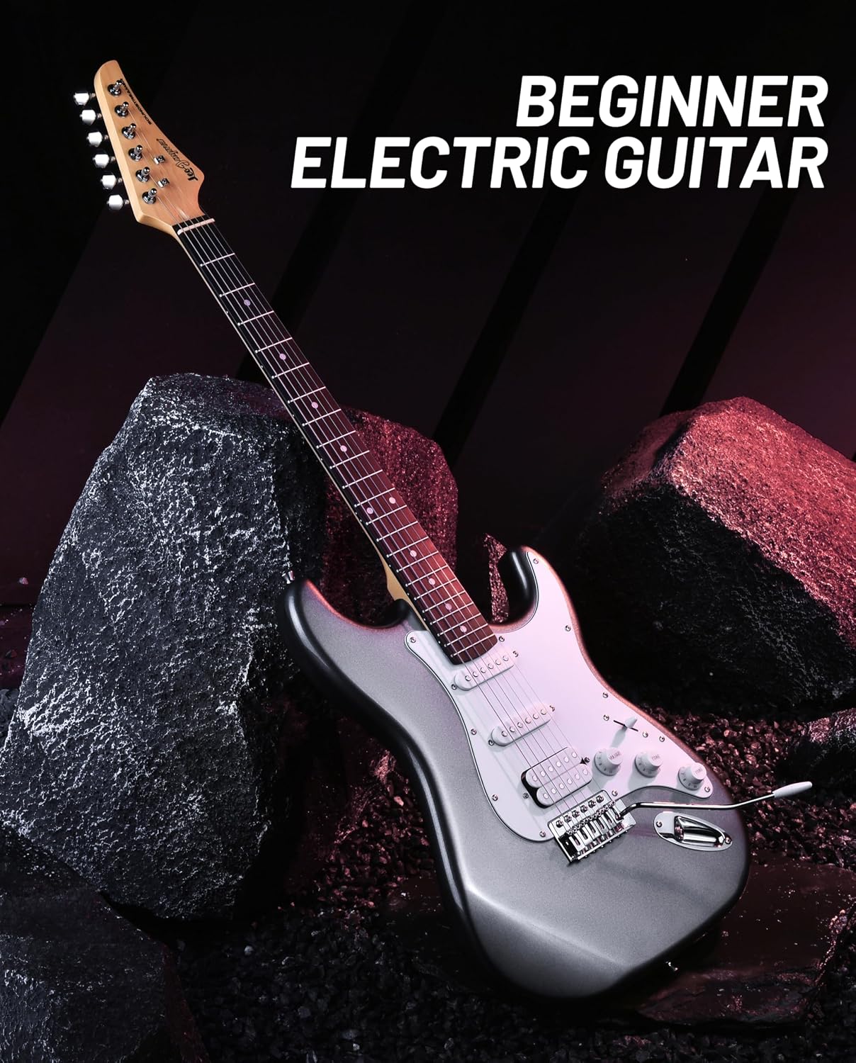 Leo Jaymz Beginner Electric Guitar 39' Kit with Portable Amplifier, Padded Gig Bag, Digital Tuner，Capo，Strap，Picks， HSS Pickups (Gray-HSS)