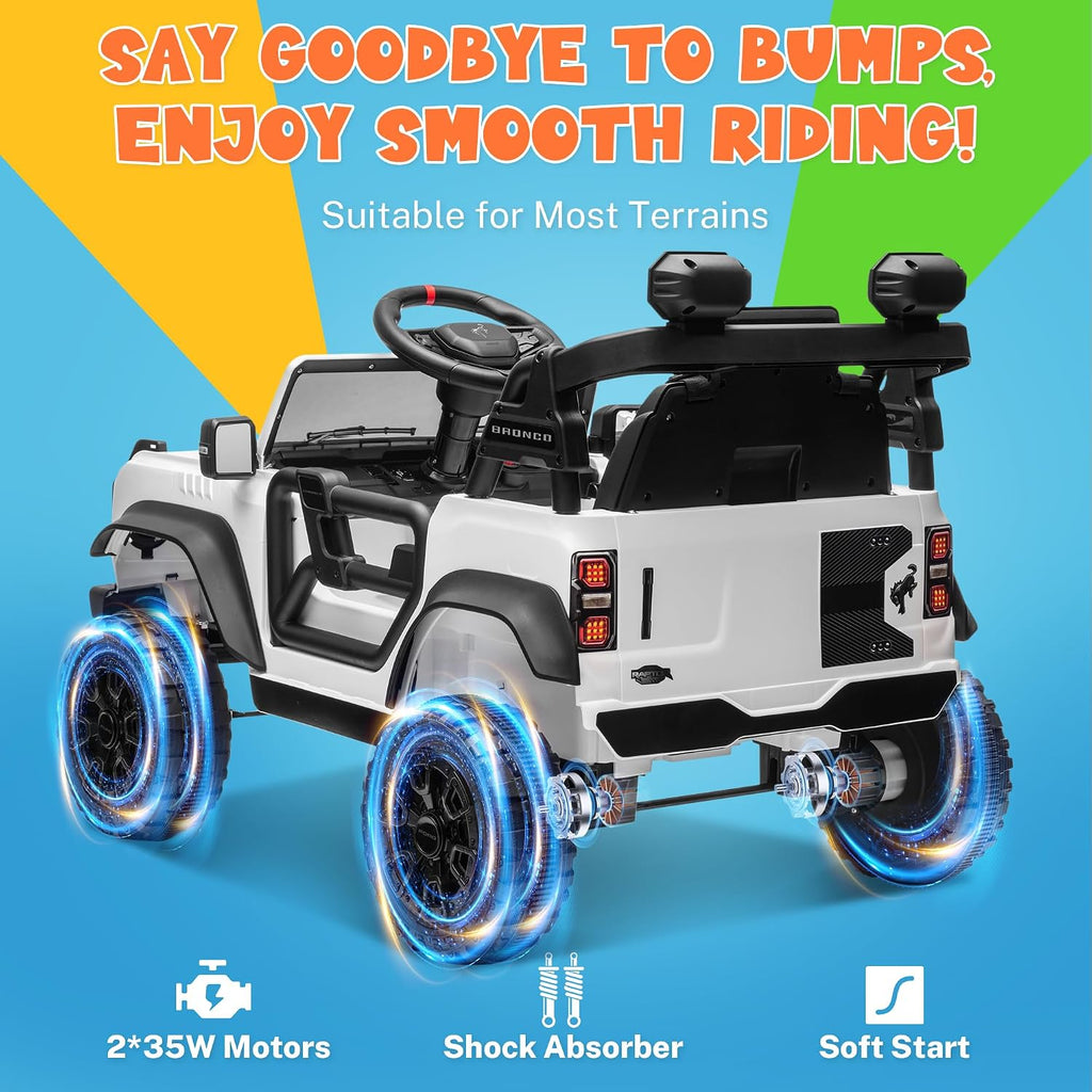 ENYOPRO 12V Electric Car for Kids Licensed Ford Bronco Raptor, Battery Powered Toddler Ride on Car w/Remote Control, Power Pedal & Durable Wheels, Soft Start, Bluetooth, LED Lights, Horn(White)