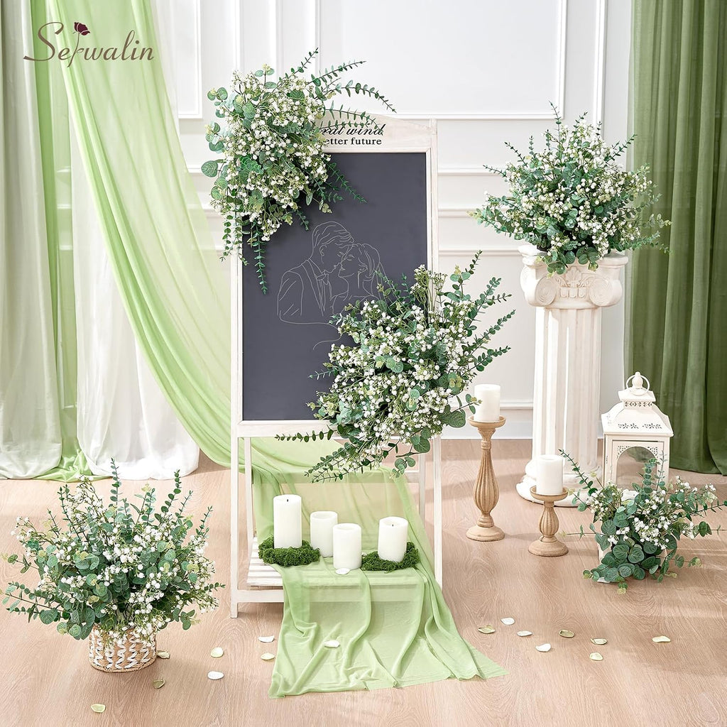 Serwalin 300 Pcs Mixed Artificial Eucalyptus Stems，Babys Breath Artificial Flowers Bulk with Artificial Fake Greenery Stems for Wedding DIY Bouquets Floral Arrangement Home Decor