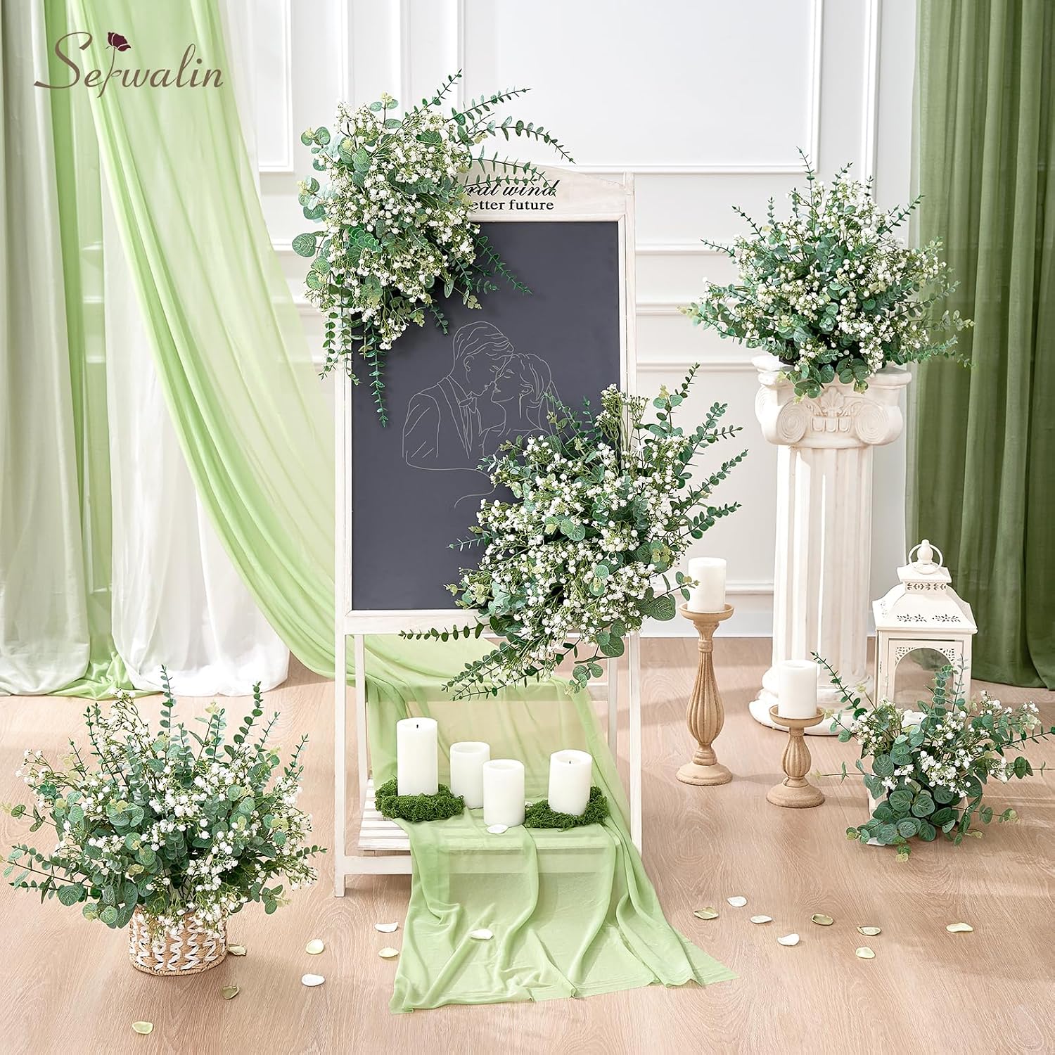 Serwalin 300 Pcs Mixed Artificial Eucalyptus Stems，Babys Breath Artificial Flowers Bulk with Artificial Fake Greenery Stems for Wedding DIY Bouquets Floral Arrangement Home Decor