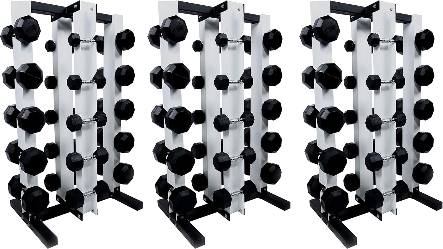 Ader Black Octagon Rubber Dumbbell Set with Rack