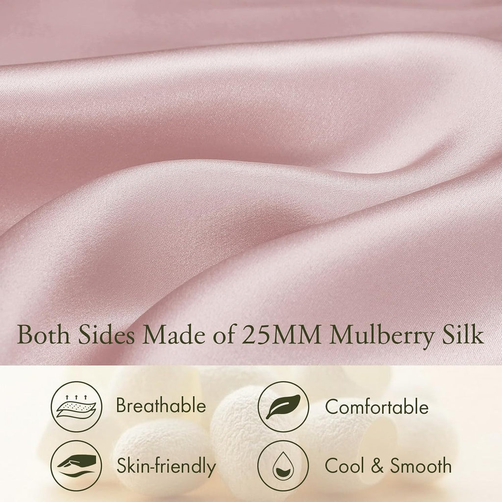 LILYSILK 100% Silk Pillowcase 1PC 25MM Pure Bed Pillowcase for Hair & Skin Oxford Envelope Double-Sides Charmeuse Silk,Rosy Pink King 20x36 inches