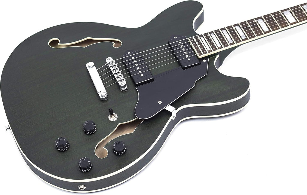 GROTE Electric Guitar Semi-Hollow Body Guitar matte finished P90 Pickups (Green)