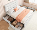 GAOMON Full Size Bed Frame with 4 Drawers and Adjustable Headboard, PU Leather Upholstered Platform Bed with Button Tufted Design, No Box Spring Needed, Strong Wooden Slats, Beige