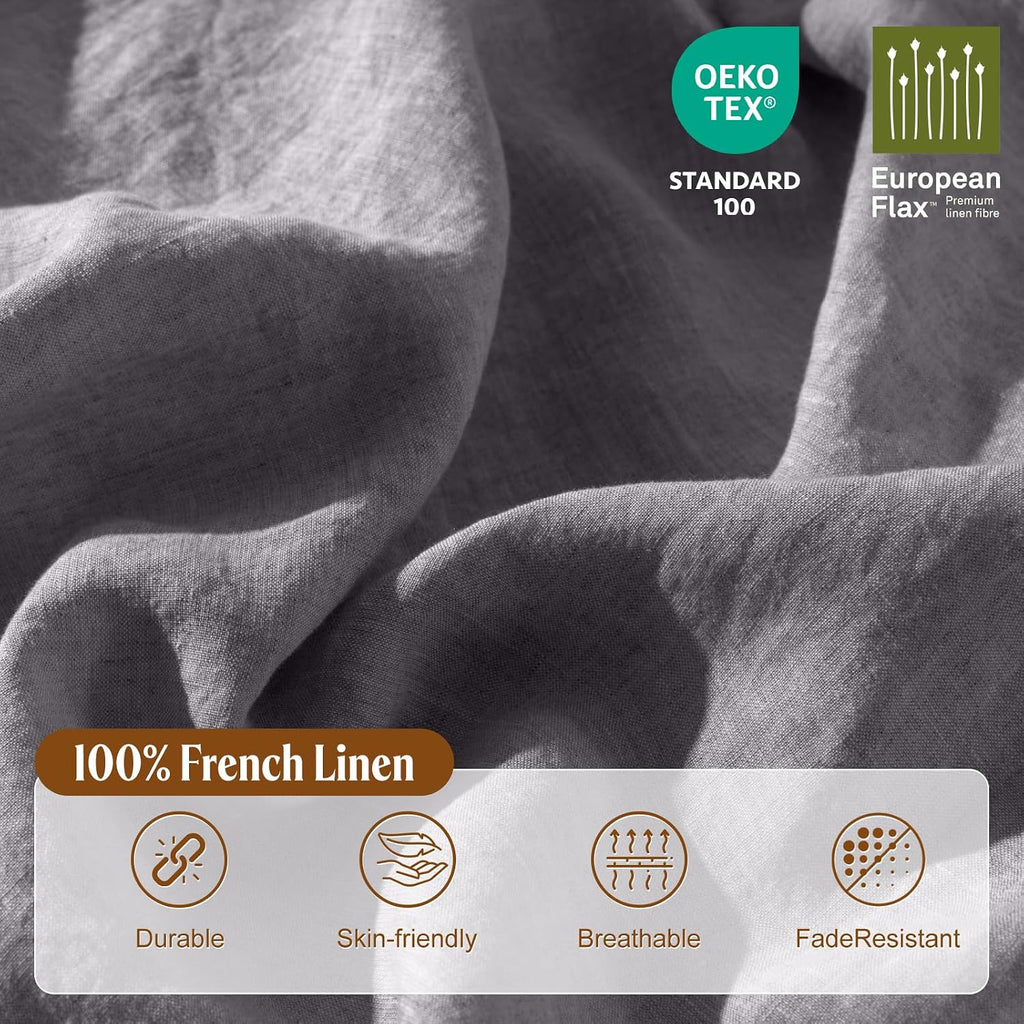 LBRO2M 100% France Linen Duvet Cover Set 3 Pcs Including 1 Flax Comforter Cover with Zipper Closure, 2 Pillowcase, Cozy Duvet Cover California King Size, Dark Gray