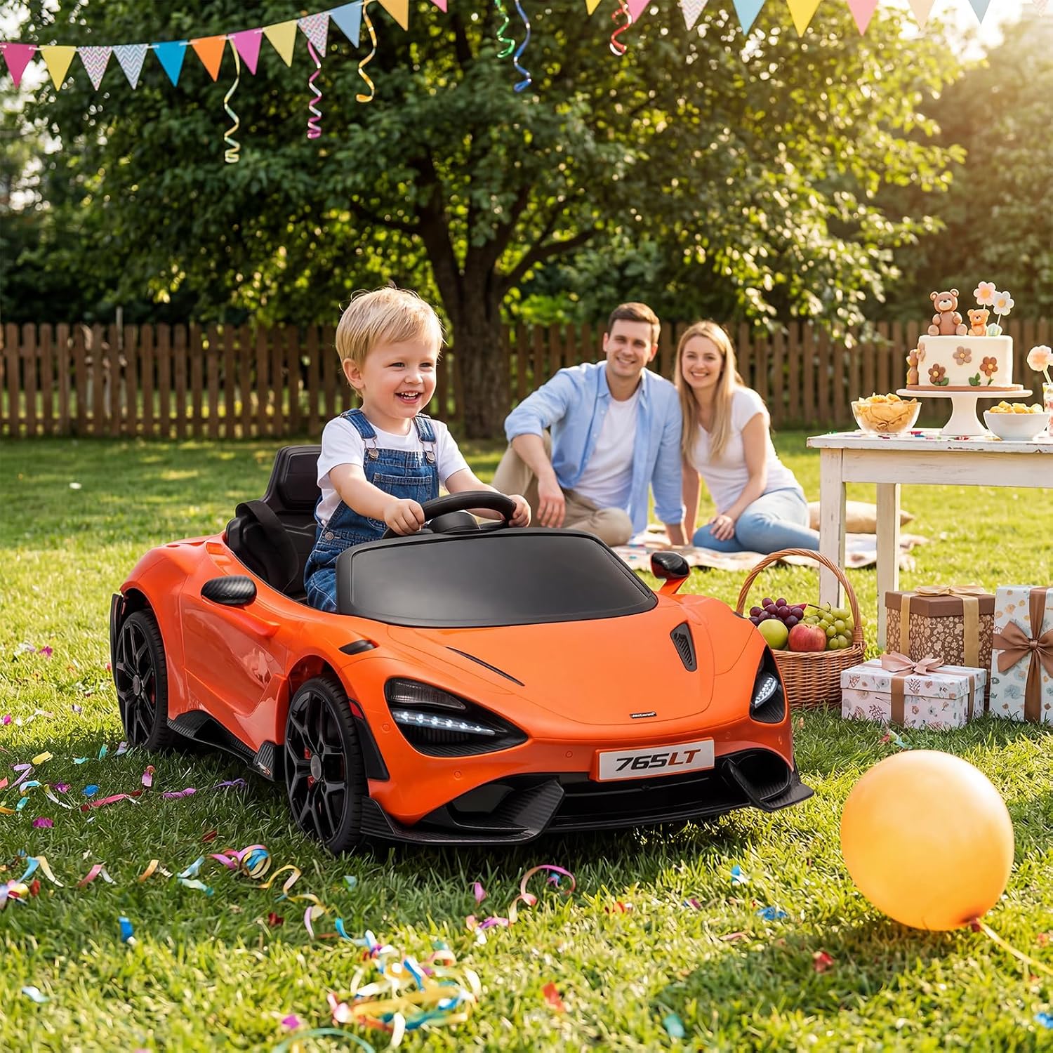 Kids Ride-on Car Licensed McLaren765LT for 3-6Years Old, Electric car 12V Battery Powered Electric Vehicle, w/Parent Remote, Music Player, LED Lights, Smooth Start, 3 Speeds, (Orange)