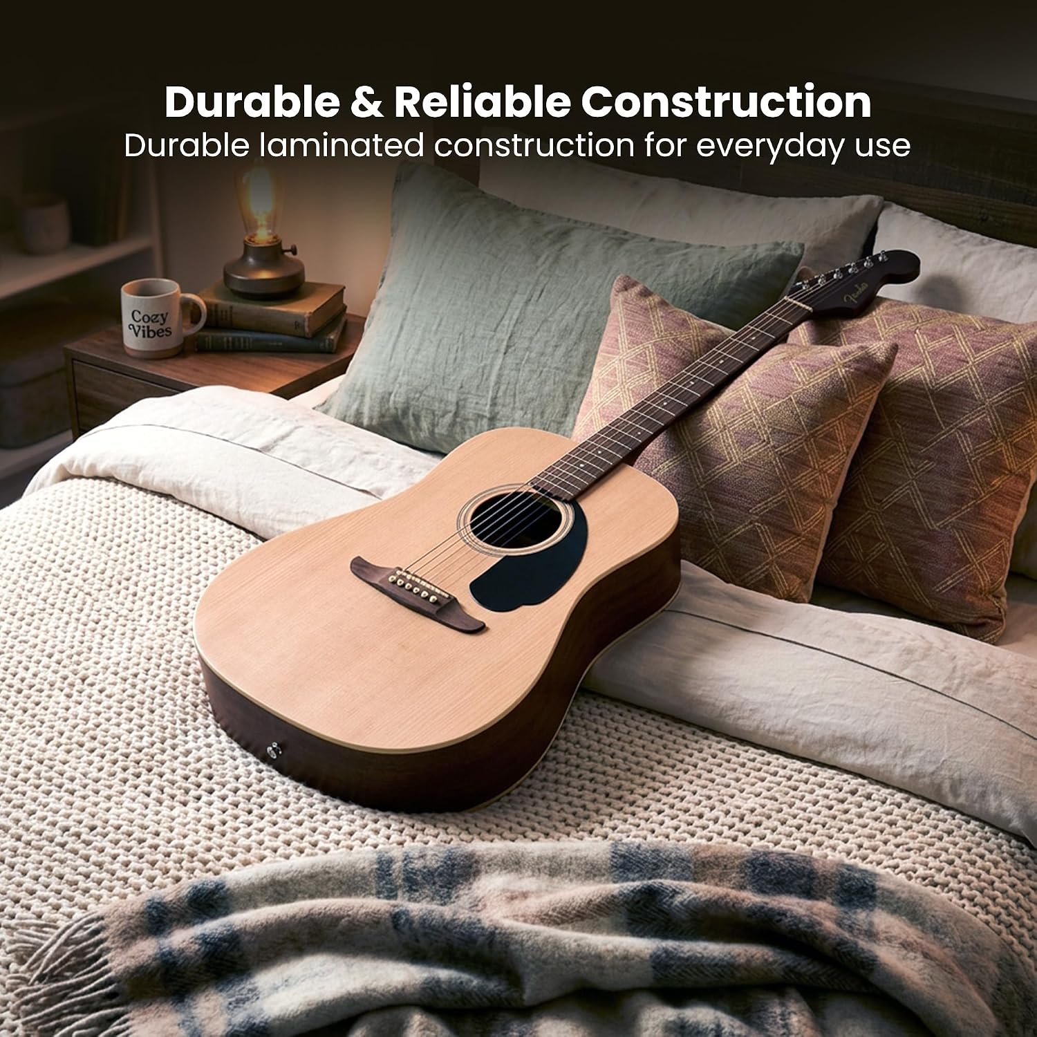 Fender Dreadnought Acoustic Guitar - Natural Bundle with Gig Bag, Tuner, Strings, Picks, and Austin Bazaar Instructional DVD