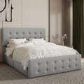 Full Size Platform Bed Frame with 4 Storage Drawers & Headboard, Faux Leather Upholstered, Button Tufted Design, Wooden Slats Support, Noise-Free Mattress Foundation, No Box Spring Needed, Light Grey