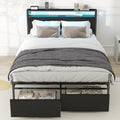 Zevemomo Full Size Bed Frame with 2 Storage Drawers, Bed Frame Full Size with Headboard, LED Light, Charging Station with 2 USB Ports & 2 AC Ports, No Noise, Black