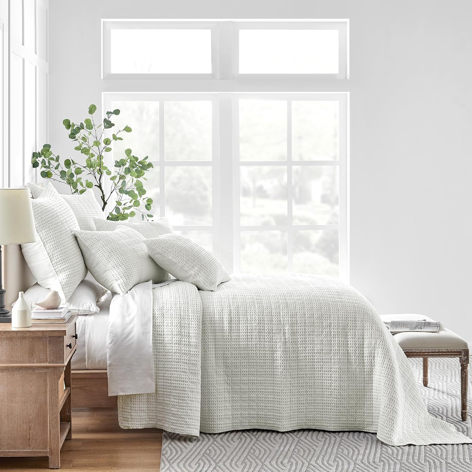Levtex Home Mills Waffle Full Bedspread Set (100x104in) with 2 Pillow Shams (26x20in) - Cream - Cotton Waffle Full Size Bedspread Set - Lightweight, Soft, Pre-Washed