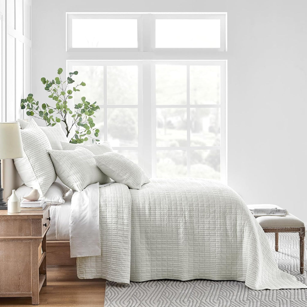 Levtex Home Mills Waffle Queen Bedspread Set (106x106in) with 2 Pillow Shams (26x20in) - Cream - Cotton Waffle Queen Size Bedspread Set - Lightweight, Soft, Pre-Washed