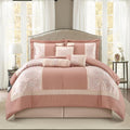 Grand Avenue Blush Comforter Set King Size, 7 Piece Jacquard Soft Bedding Set, All Season, Bedskirt, Pillows & Shams