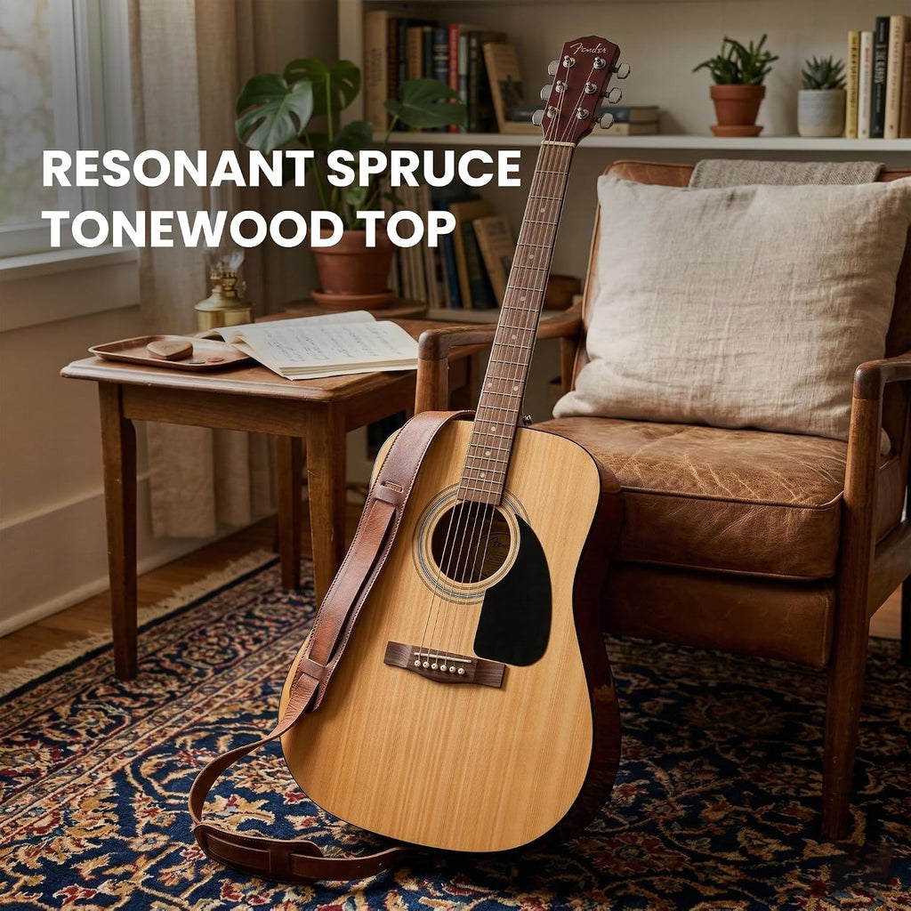 Fender Dreadnought Acoustic Guitar - Natural Bundle with Gig Bag, Tuner, Strings, Strap, and Picks