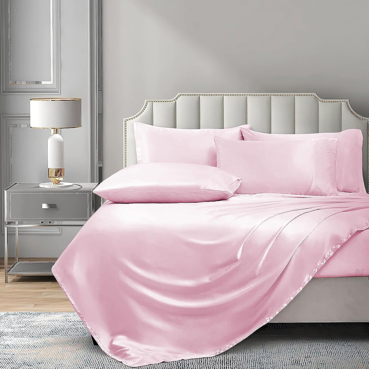 6 Piece Mulberry Silk Sheet Set Queen Size (60x80)+ Upto 16 Inch Deep Pocket Baby Pink Color Smooth Soft and Silk Bed Sheets Queen Size Bedding Set