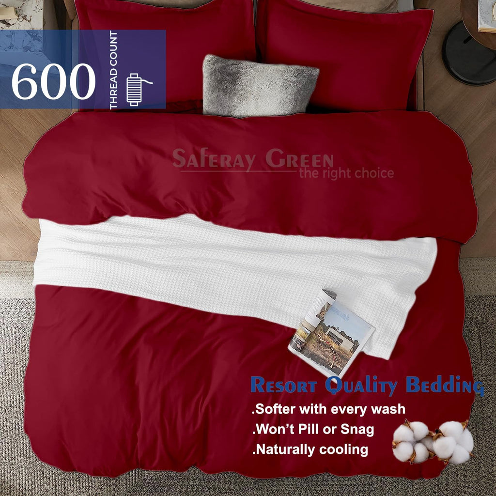 Duvet Cover Oversized King Plus 120'x128' 3 Piece 100% Egyptian Cotton Luxury Soft & Breathable 600 Thread Count with Zipper Closure & Corner Ties Soft Comforter Cover (Burgundy)