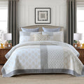 Y-PLWOMEN King Size Quilt, 100% Cotton Lightweight Soft King Quilt, Cream Grey White Quilted Bedspread, Patchwork Reversible Quilt Bedding Set All Season, 3-Pieces1
