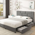 VECELO Full Bed Frame with 4 Storage Drawers, Upholstered Platform Beds with Velvet Headboard and Charging Station-Ports for USB and Type-C, Noise-Free, No Box Spring Needed, Easy Assembly, Dark Grey