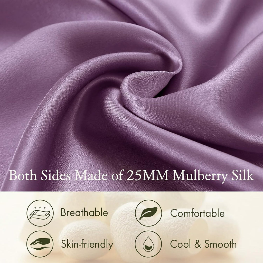 LILYSILK 100% Silk Pillowcase 1PC 25MM Pure Bed Pillowcase for Hair & Skin Oxford Envelope Double-Sides Charmeuse Silk,Lavender Queen 20x30 inches