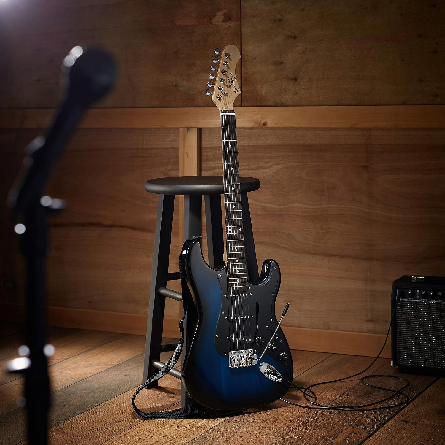Ashthorpe 39-Inch Electric Guitar (Blue-Black), Full-Size Guitar Kit with Padded Gig Bag, Tremolo Bar, Strap, Strings, Cable, Cloth, Picks