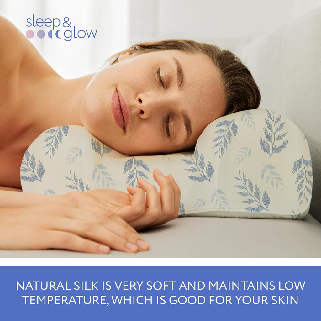 Sleep & Glow Omnia Natural Silk Pillowcase for Hair and Skin Fits Unique Shape of Sleep&Glow Omnia Pillow – 19mm Grade 6A Mulberry Silk (Moon Fern)