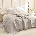 Lady Ann Oversized Bedspread Set 120x120, Extra Large Linen Feel Stone-Washed Ruffled Quilt Set Crinkled Blanket, Lightweight Shabby Quilted Bedspreads &Coverlets 3 PCS Farmhouse Rustic Bedding Sets