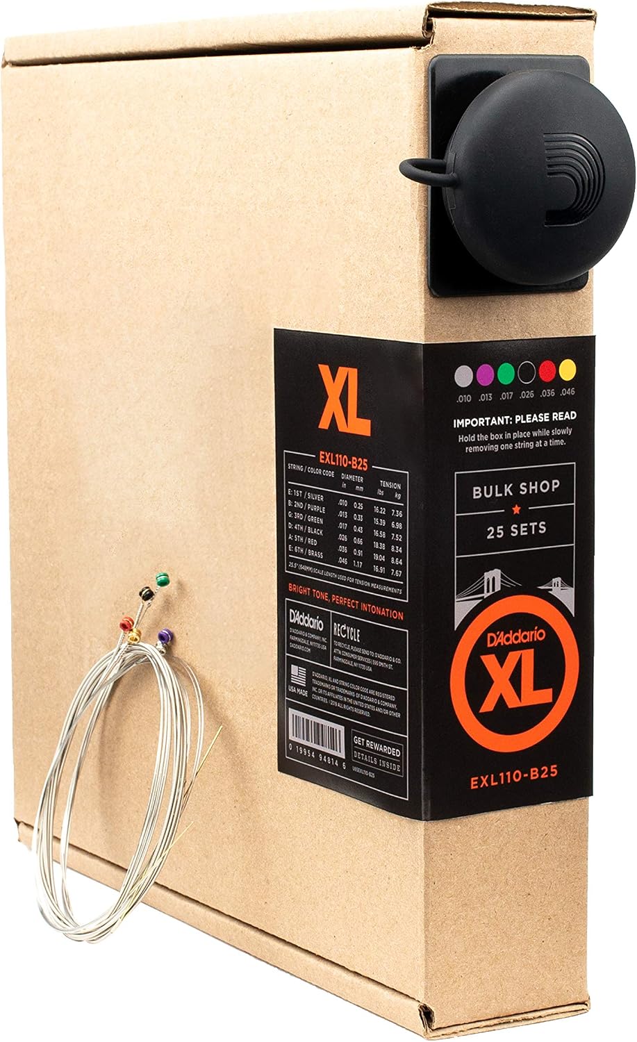 D'Addario Electric Guitar Strings, XL Nickel, EXL110-B25, Regular Light Gauge 10-46, 6-String Set, Pack of 25