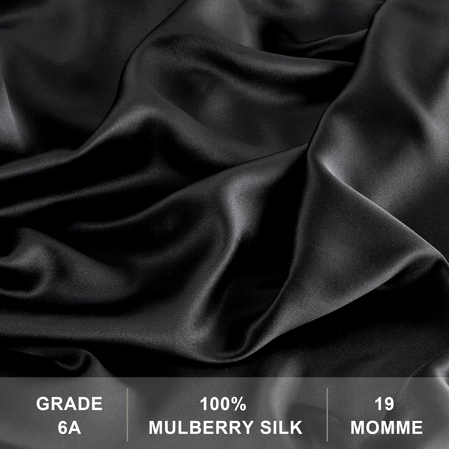 4 Pieces 100% Mulberry Silk Sheet Set Bed Sheets, 19 Momme Queen Size 6A Luxury Silk Bedding Set with Flat Sheet, Fitted Sheet & 2 Pillowcases (Queen, Black)