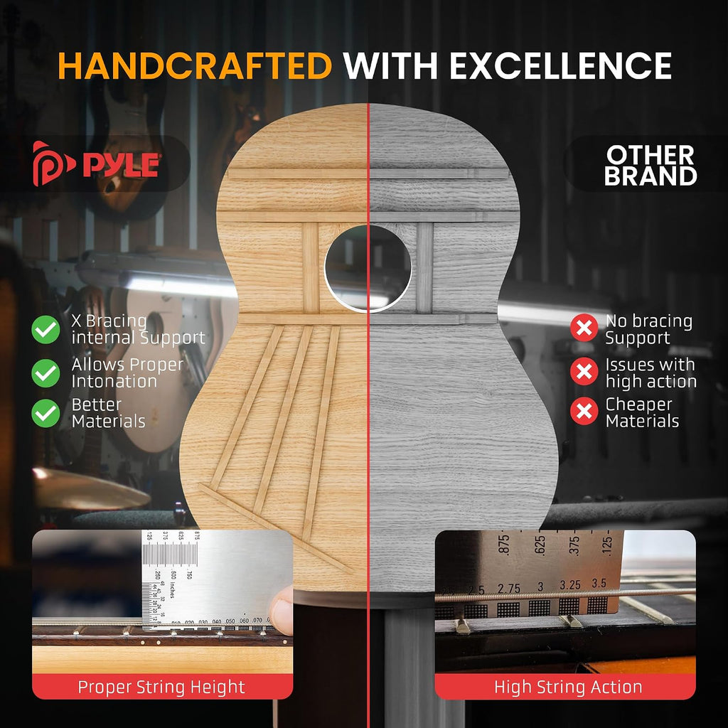 Pyle Cutaway Acoustic Electric Guitar and Amp Kit, 4/4 Full Size Spruce Wood Body with 10W Amplifier, Gig Bag, Strap, Extra Steel Strings, Picks, Cable, for Beginners and Adults, Natural