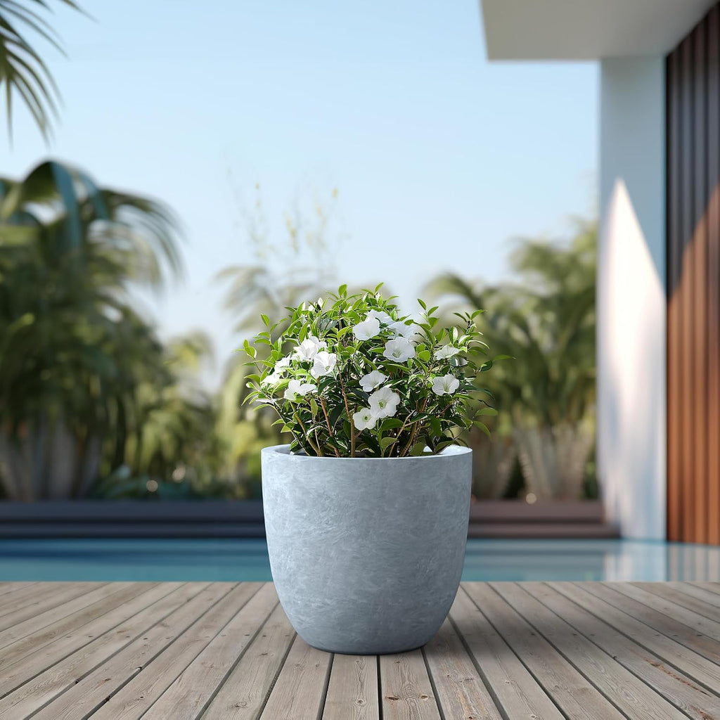 Kante 18 Inch Dia Round Concrete Planter, Indoor Outdoor Large Plant Pot with Drainage Hole and Rubber Plug for Home Patio Garden, Gray